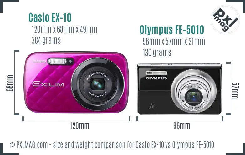 Casio EX-10 vs Olympus FE-5010 size comparison