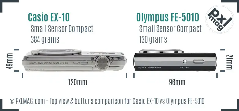 Casio EX-10 vs Olympus FE-5010 top view buttons comparison