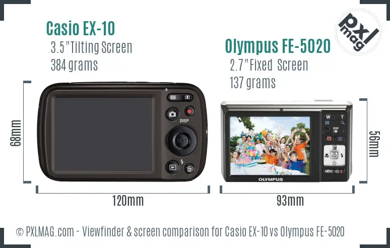 Casio EX-10 vs Olympus FE-5020 Screen and Viewfinder comparison
