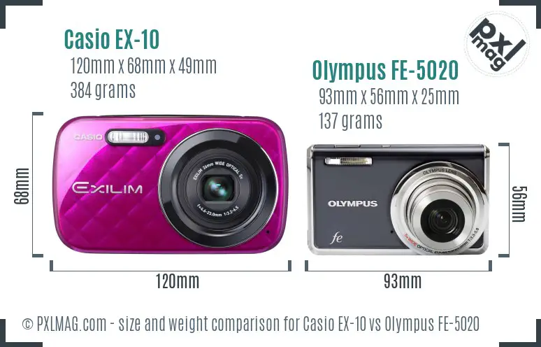 Casio EX-10 vs Olympus FE-5020 size comparison