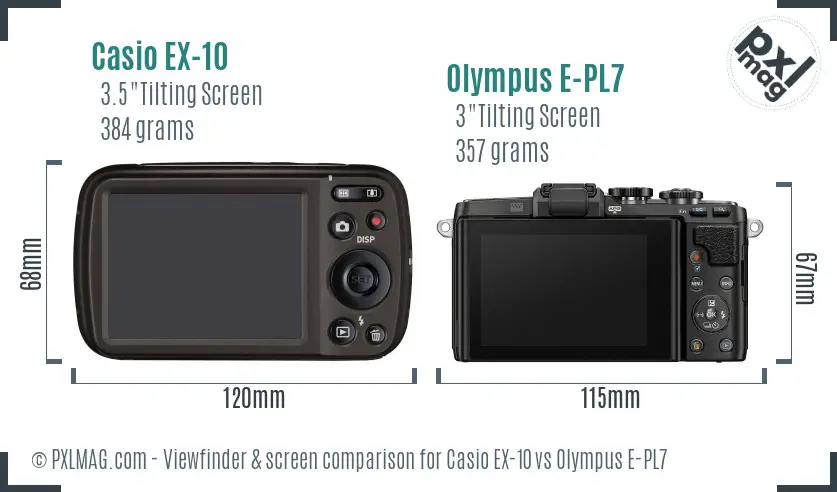 Casio EX-10 vs Olympus E-PL7 Screen and Viewfinder comparison