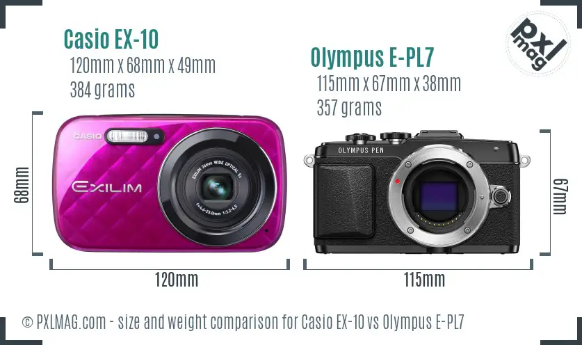 Casio EX-10 vs Olympus E-PL7 size comparison