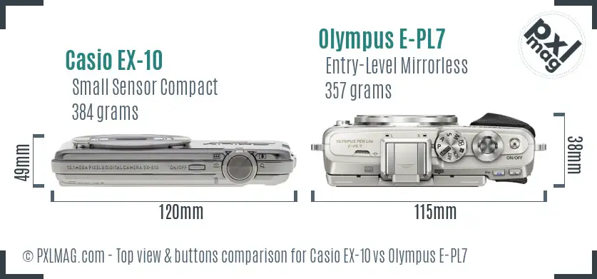 Casio EX-10 vs Olympus E-PL7 top view buttons comparison