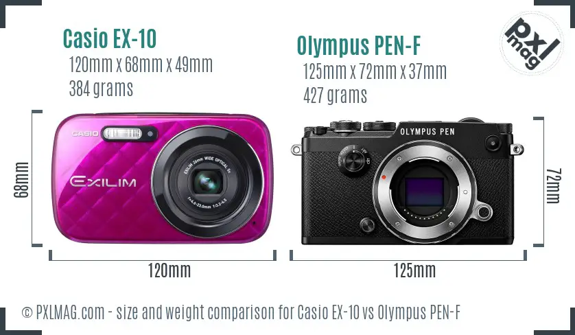 Casio EX-10 vs Olympus PEN-F size comparison