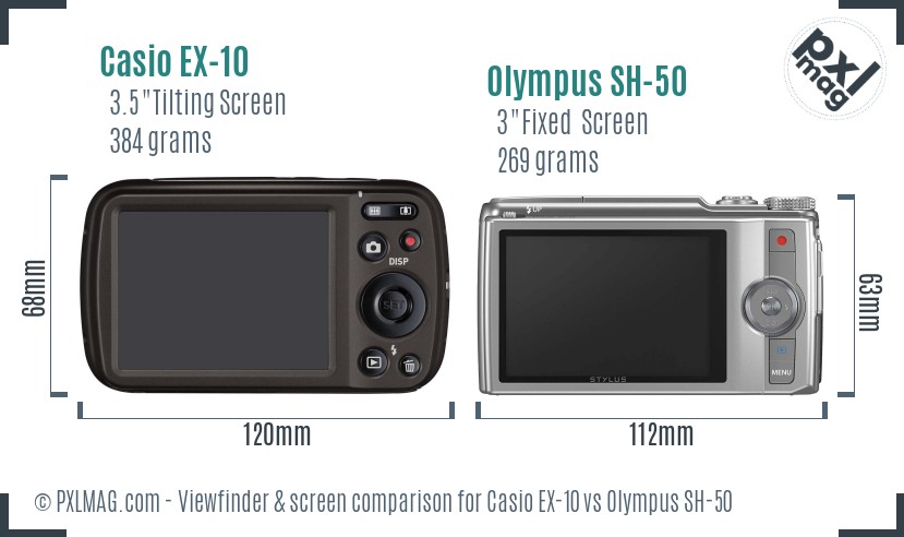 Casio EX-10 vs Olympus SH-50 Screen and Viewfinder comparison