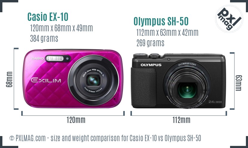 Casio EX-10 vs Olympus SH-50 size comparison