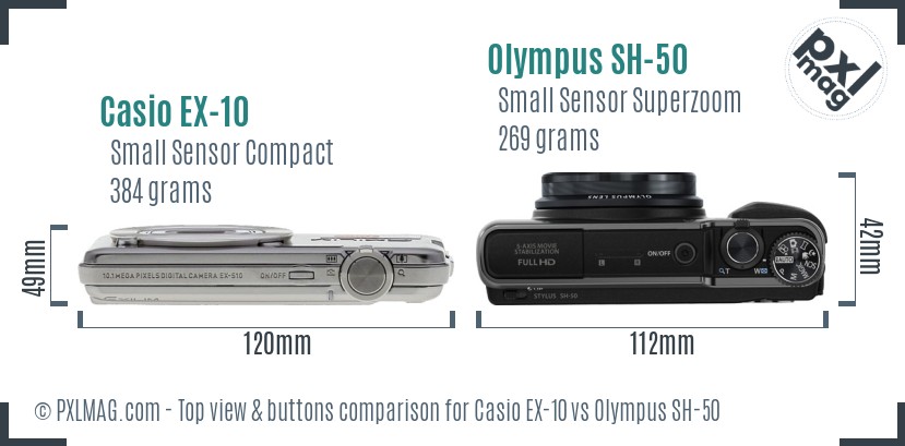 Casio EX-10 vs Olympus SH-50 top view buttons comparison