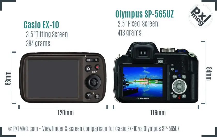 Casio EX-10 vs Olympus SP-565UZ Screen and Viewfinder comparison