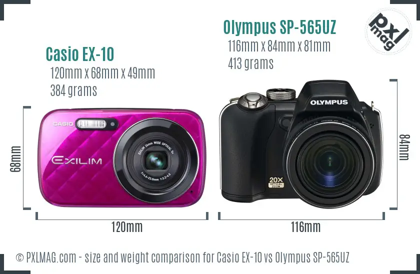 Casio EX-10 vs Olympus SP-565UZ size comparison