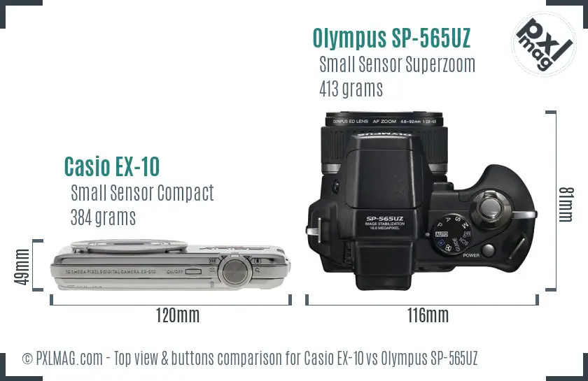 Casio EX-10 vs Olympus SP-565UZ top view buttons comparison