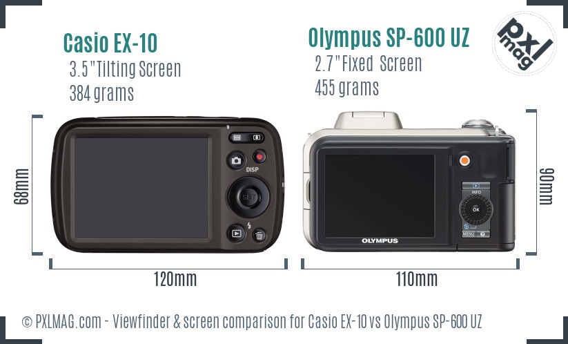 Casio EX-10 vs Olympus SP-600 UZ Screen and Viewfinder comparison
