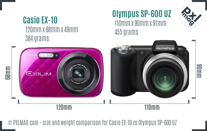 Casio EX-10 vs Olympus SP-600 UZ size comparison