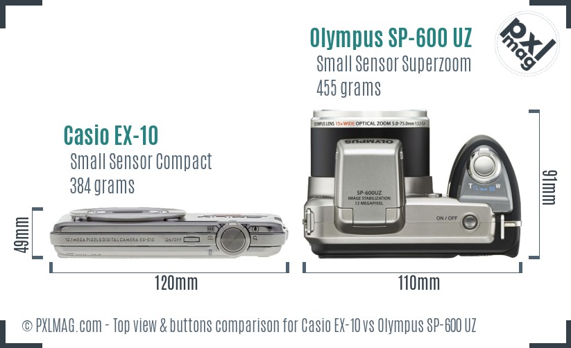 Casio EX-10 vs Olympus SP-600 UZ top view buttons comparison