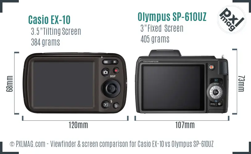 Casio EX-10 vs Olympus SP-610UZ Screen and Viewfinder comparison Casio EX-10 vs Olympus SP-610UZ Screen and Viewfinder comparison