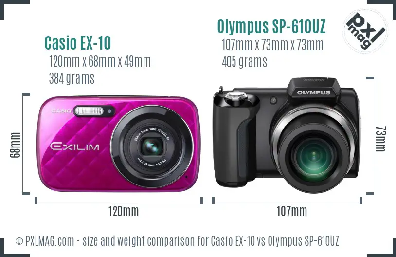 Casio EX-10 vs Olympus SP-610UZ size comparison Casio EX-10 vs Olympus SP-610UZ size comparison