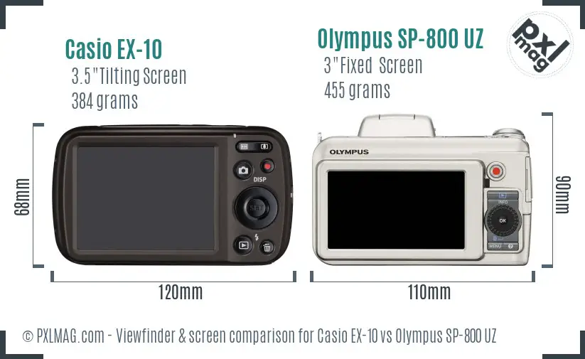 Casio EX-10 vs Olympus SP-800 UZ Screen and Viewfinder comparison