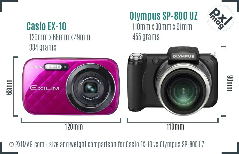 Casio EX-10 vs Olympus SP-800 UZ size comparison