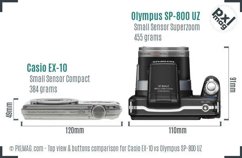 Casio EX-10 vs Olympus SP-800 UZ top view buttons comparison