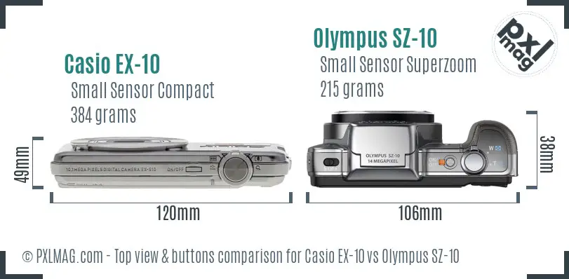 Casio EX-10 vs Olympus SZ-10 top view buttons comparison Casio EX-10 vs Olympus SZ-10 top view buttons comparison