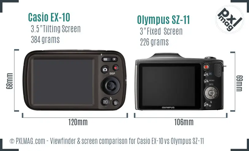 Casio EX-10 vs Olympus SZ-11 Screen and Viewfinder comparison