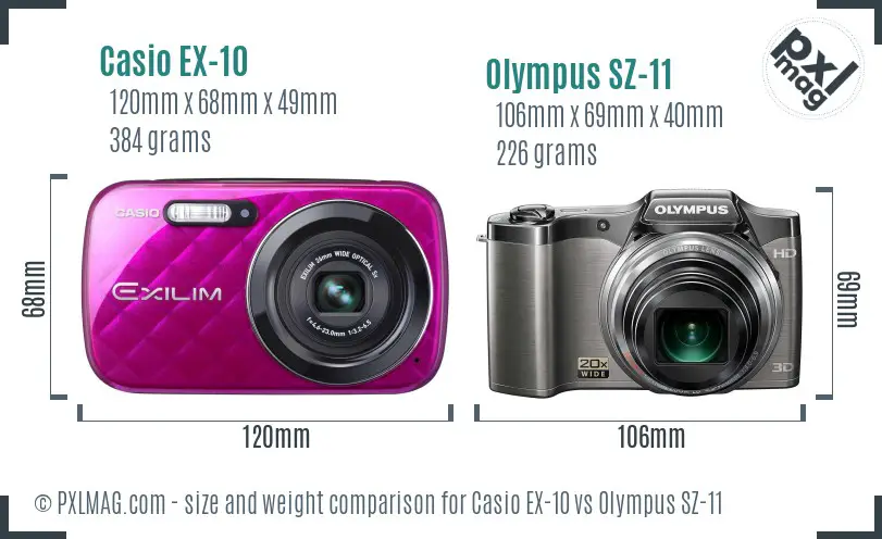 Casio EX-10 vs Olympus SZ-11 size comparison