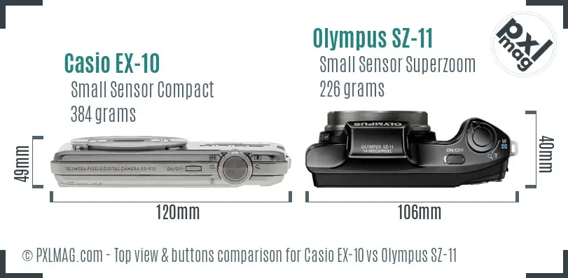 Casio EX-10 vs Olympus SZ-11 top view buttons comparison