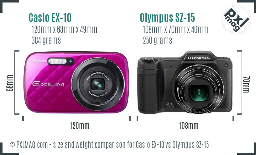 Casio EX-10 vs Olympus SZ-15 size comparison