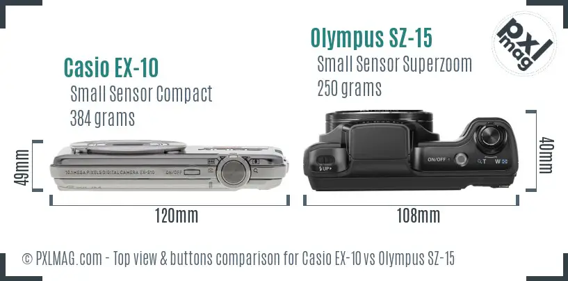 Casio EX-10 vs Olympus SZ-15 top view buttons comparison