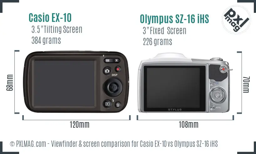 Casio EX-10 vs Olympus SZ-16 iHS Screen and Viewfinder comparison