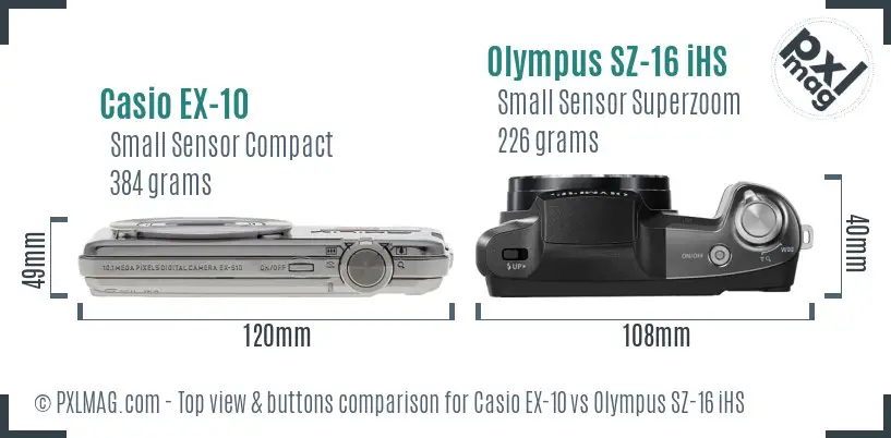 Casio EX-10 vs Olympus SZ-16 iHS top view buttons comparison