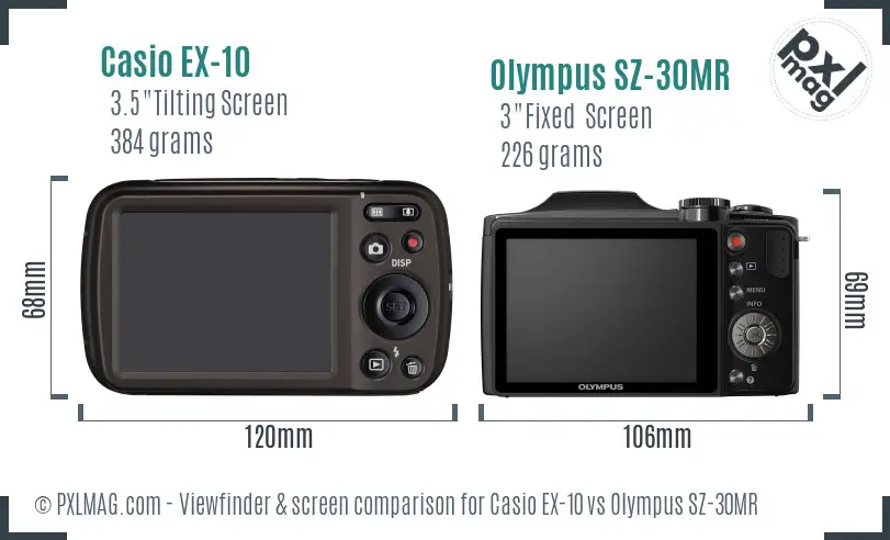 Casio EX-10 vs Olympus SZ-30MR Screen and Viewfinder comparison