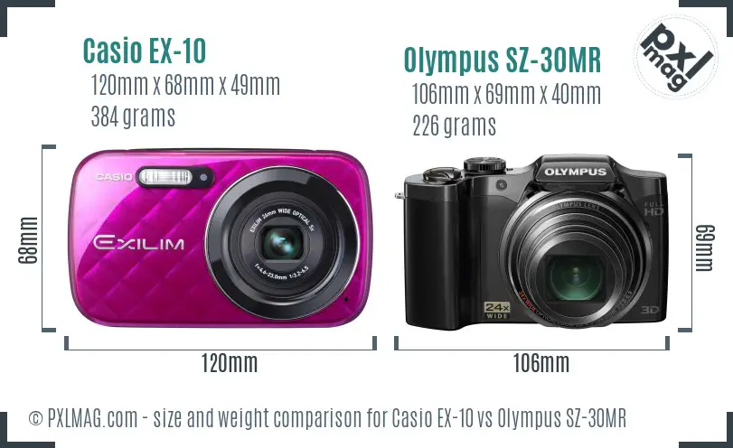 Casio EX-10 vs Olympus SZ-30MR size comparison