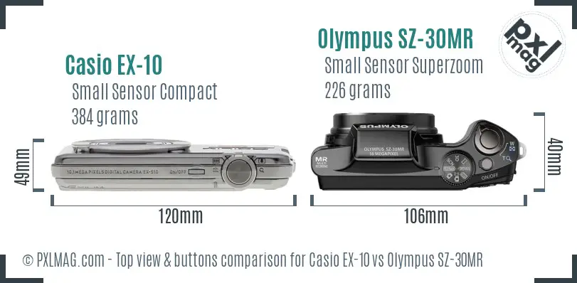 Casio EX-10 vs Olympus SZ-30MR top view buttons comparison
