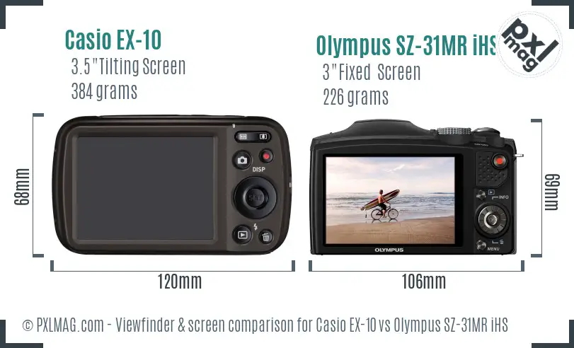 Casio EX-10 vs Olympus SZ-31MR iHS Screen and Viewfinder comparison