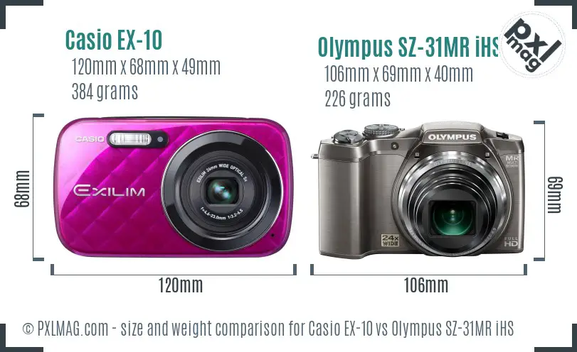 Casio EX-10 vs Olympus SZ-31MR iHS size comparison