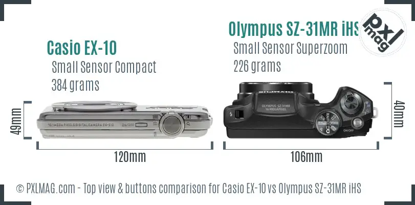 Casio EX-10 vs Olympus SZ-31MR iHS top view buttons comparison