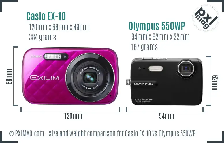 Casio EX-10 vs Olympus 550WP size comparison
