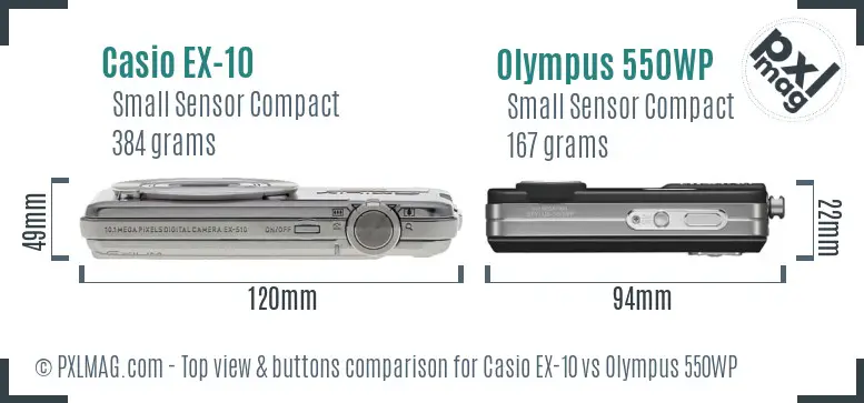 Casio EX-10 vs Olympus 550WP top view buttons comparison