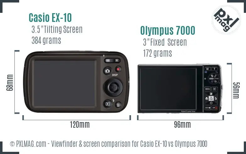 Casio EX-10 vs Olympus 7000 Screen and Viewfinder comparison