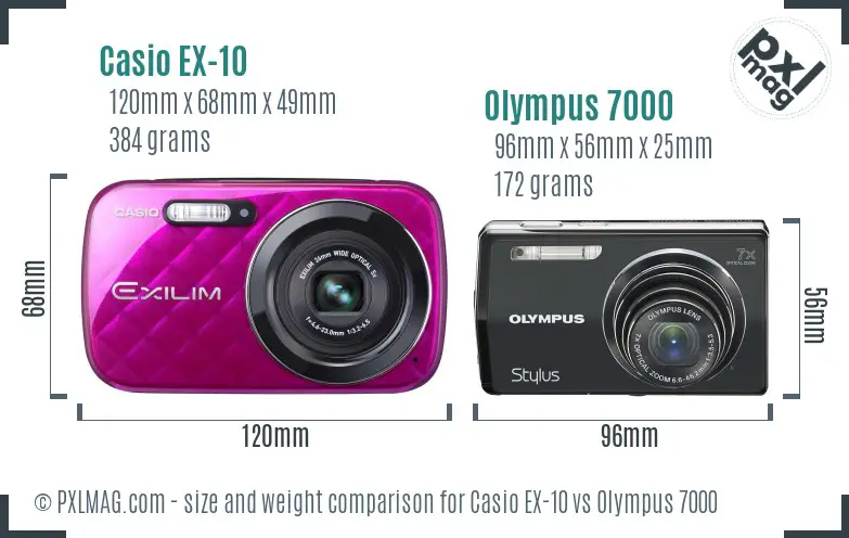Casio EX-10 vs Olympus 7000 size comparison