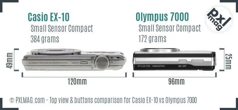 Casio EX-10 vs Olympus 7000 top view buttons comparison