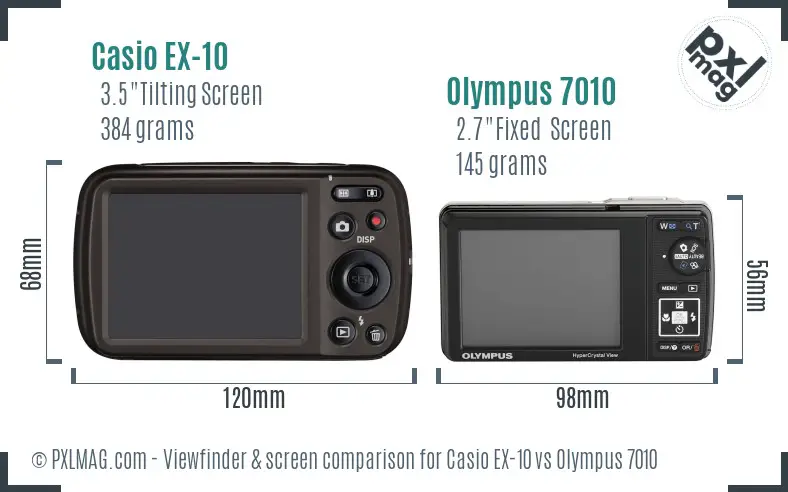 Casio EX-10 vs Olympus 7010 Screen and Viewfinder comparison
