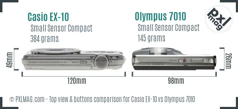 Casio EX-10 vs Olympus 7010 top view buttons comparison
