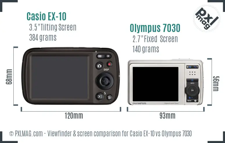 Casio EX-10 vs Olympus 7030 Screen and Viewfinder comparison