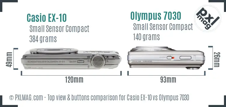 Casio EX-10 vs Olympus 7030 top view buttons comparison