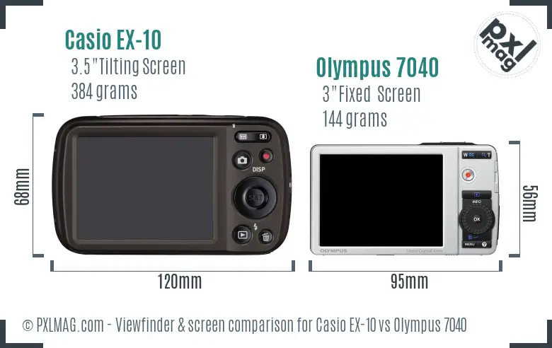 Casio EX-10 vs Olympus 7040 Screen and Viewfinder comparison
