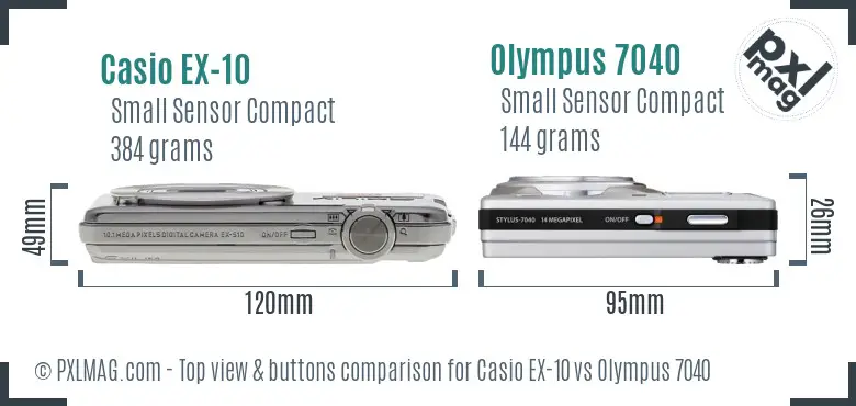Casio EX-10 vs Olympus 7040 top view buttons comparison