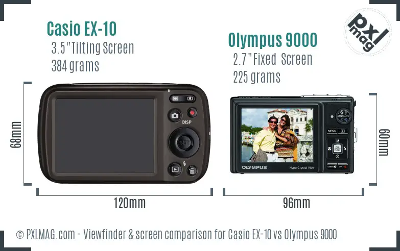 Casio EX-10 vs Olympus 9000 Screen and Viewfinder comparison