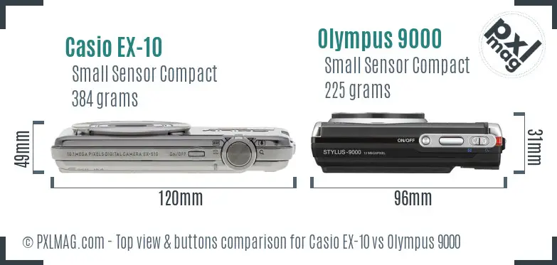 Casio EX-10 vs Olympus 9000 top view buttons comparison