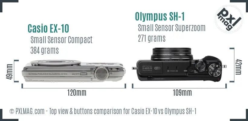 Casio EX-10 vs Olympus SH-1 top view buttons comparison